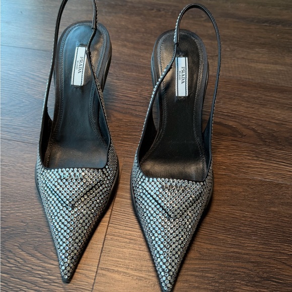 Prada Shoes - Prada Black Rhinestone Pointed Slingback Pumps